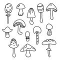 Mushroom isolated black cartoon outline set autumn concept