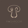 Mushroom logo icon with spoon fork concept outline stroke set flat design brown color illustration Royalty Free Stock Photo