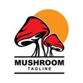 Mushroom Logo, Retro Minimalist Design, Food Vector, Mushroom Plant, Icon Illustration Symbol vector