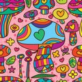 Mushroom love cute seamless pattern