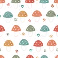 Mushroom made of paw prints creative cat dog lovers seamless fabric design pattern for textile Royalty Free Stock Photo