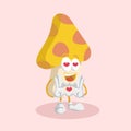 Mushroom mascot and background in love pose Royalty Free Stock Photo