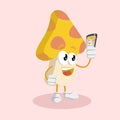 Mushroom mascot and background with selfie pose Royalty Free Stock Photo