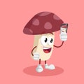 Mushroom mascot and background with selfie pose Royalty Free Stock Photo