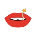 Mushroom In The Mouth Is A Simple Linear Icon. Vector Illustration Of Lips Isolated On A White Background