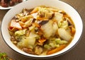 Mushroom napa cabbage stew close up. Chinese food