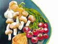 Mushroom onion garlic tomatoes watercolor