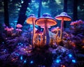 mushroom patch on the forest floor.