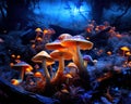 mushroom patch on the forest floor.