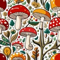 Mushroom pattern design. autumn nature wallpaper. Wild forest pattern graphic. Mushrooms Royalty Free Stock Photo