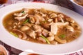 Mushroom , pork and dried squid fried with oyster sauce