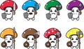 Collection of cute cartoon Mushrooms Knight. Vector set of cartoon character with many expressions.