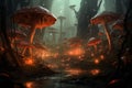 Mushroom rain forest. Generate Ai Royalty Free Stock Photo