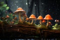 Mushroom rain log. Generate Ai Royalty Free Stock Photo
