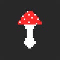 Mushroom red amanita logo in pixel style, cute kids creative sticker or print on clothes