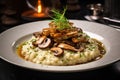 Mushroom Risotto on Elegant Restaurant Plate, Porcini Mushrooms Rissoto, Delicious Italian Risoto Lunch Royalty Free Stock Photo