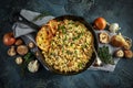 Mushroom Risotto in iron pan with herbs and parmesan cheese Royalty Free Stock Photo