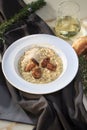 mushroom risotto with mushrooms on a white plate Royalty Free Stock Photo