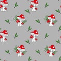 Mushroom seamless pattern. Amanita Muscaria (fly agaric) texture design for textile, wrapping paper Royalty Free Stock Photo