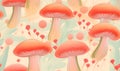 mushroom seamless pattern in retro vintage style, vector illustration Royalty Free Stock Photo
