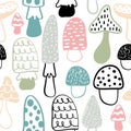 Mushroom seamless pattern. Vector modern doodle background. Great looks on kids textile Royalty Free Stock Photo