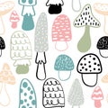 Mushroom seamless pattern. Vector modern doodle background. Great looks on kids textile