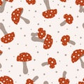 Mushroom seamless vector pattern. Amanita Muscaria (fly agaric), textile, wrapping, packaging Royalty Free Stock Photo