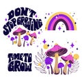 mushroom set with rainbow and lettering