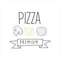 Mushroom, Shrimp And Tomato Premium Quality Italian Pizza Fast Food Street Cafe Menu Promotion Sign In Simple Hand Drawn Royalty Free Stock Photo