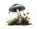 Mushroom Sitting on Ground with Leaves: Illustration, Spell Icon Royalty Free Stock Photo