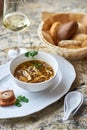 Mushroom soup with egg noodles Royalty Free Stock Photo