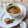 Mushroom soup with egg noodles Royalty Free Stock Photo