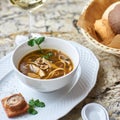 Mushroom soup with egg noodles Royalty Free Stock Photo