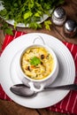 Mushroom soup with farfalline. Royalty Free Stock Photo