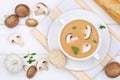 Mushroom soup with mushrooms in bowl from above Royalty Free Stock Photo