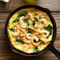 Mushroom and spinach frittata with shrimps Royalty Free Stock Photo