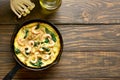 Mushroom and spinach frittata with shrimps Royalty Free Stock Photo