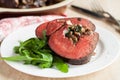 Mushroom and spinach stuffed beef heart with arugula Royalty Free Stock Photo