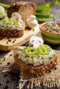 Mushroom spread with Roquefort cheese and leek