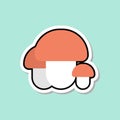 Mushroom Sticker On Blue Background Colorful Vegetable Icon