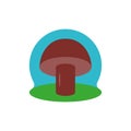 Mushroom vector logo design. A lone mushroom grows in a clearing.