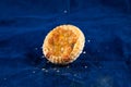 Mushroom Vol au vent isolated on blue background side view of savory snack food