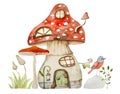 Mushroom watercolor cartoon painting for decoration Royalty Free Stock Photo