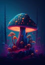 Mushroom Wonderland: A Vivid, Glowing, Evil, Cute, Lit Forest Sitting Rock Woods