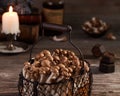Mushrooms in a basket close-up