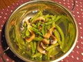 Mushrooms beans in a serving dish Royalty Free Stock Photo