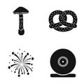 Mushrooms, carrot and other web icon in black style. salute, webcam icons in set collection. Royalty Free Stock Photo