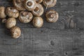 mockup Mushrooms champignon on dark wood desk top view layout