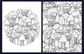 Doodle mushrooms coloring pages set. Fantasy forest background for coloring book Royalty Free Stock Photo