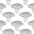 Cute fantasy doodle mushroom with ornamental cap seamless pattern. Royalty Free Stock Photo